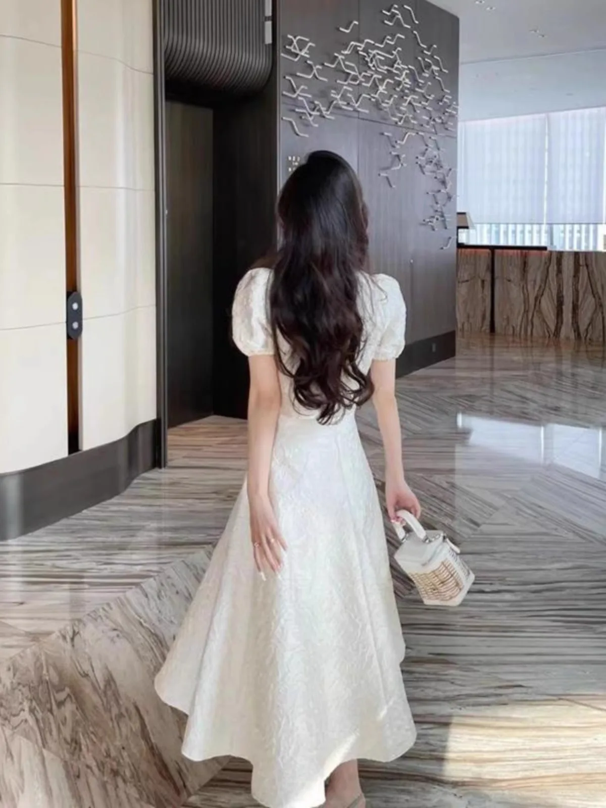 Summer New High Waist over Knee Dr White Bubble Sve Top Two Piece Set Rich Girl Outfit Faionable Women's Ensemble - Image 2