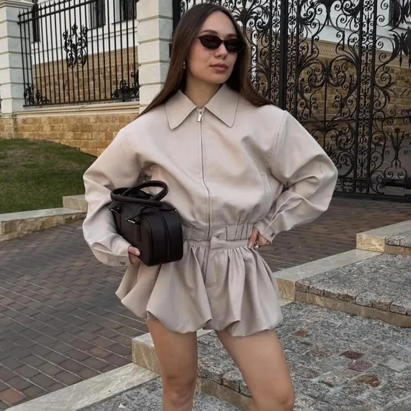 Talenza Women Shorts 2-Piece Set Fashion High-Street Jacket Top Pleated Short Skirt Set New Party Look Autumn Female Shorts Set - Image 4
