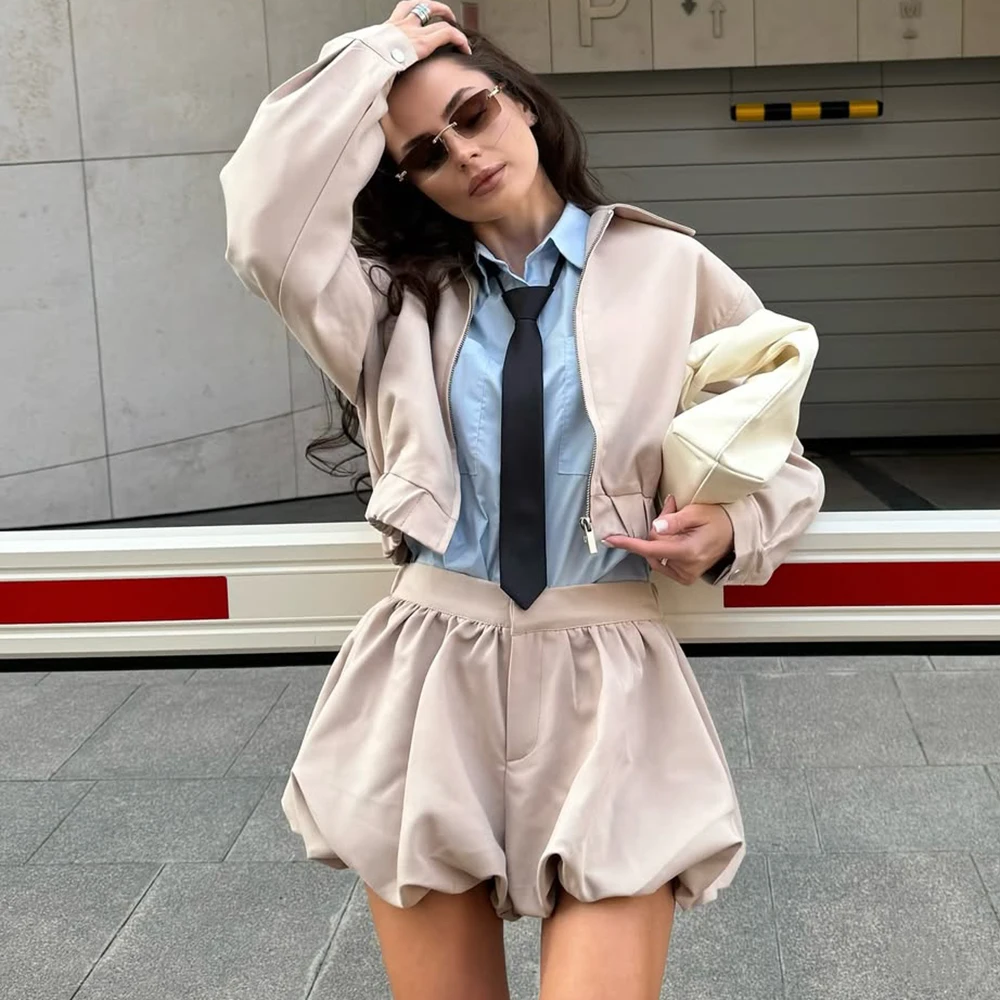 Talenza Women Shorts 2-Piece Set Fashion High-Street Jacket Top Pleated Short Skirt Set New Party Look Autumn Female Shorts Set