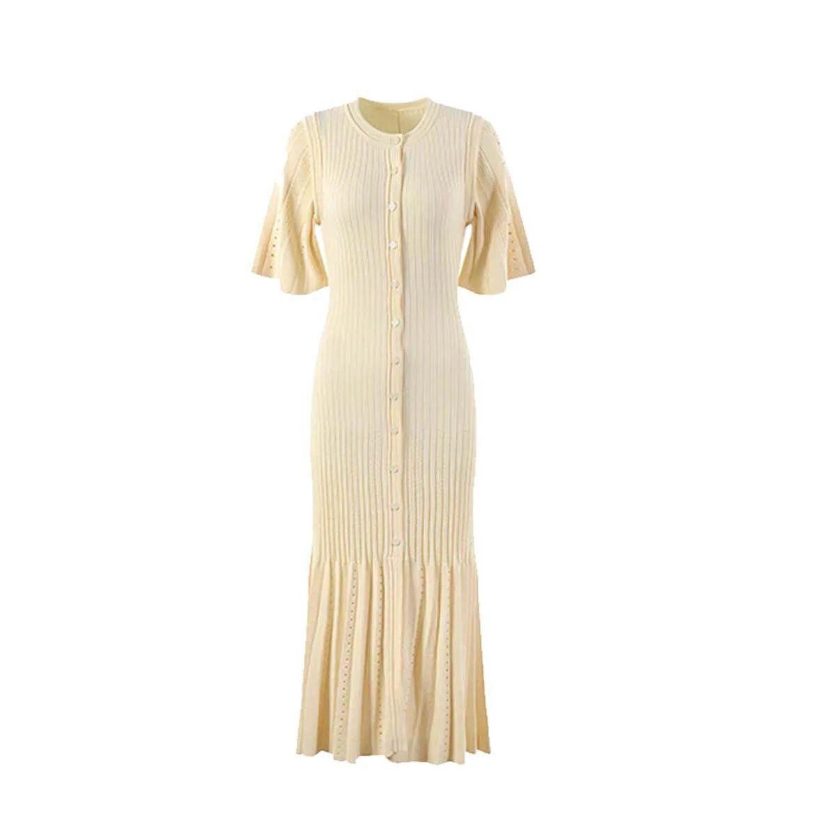 Summer Spring New French Elegant Fragrance High-end Slimming Knitted Mermaid Dress Hollow Slimming Fish Tail Knit Dress - Image 4