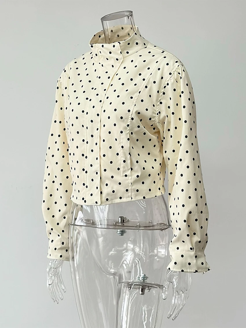 WXOY Women Polka Dot Cropped Jacket Long Sleeve Zip Front Casual Outerwear for Daily City Wear and Transitional Seasons - Image 5