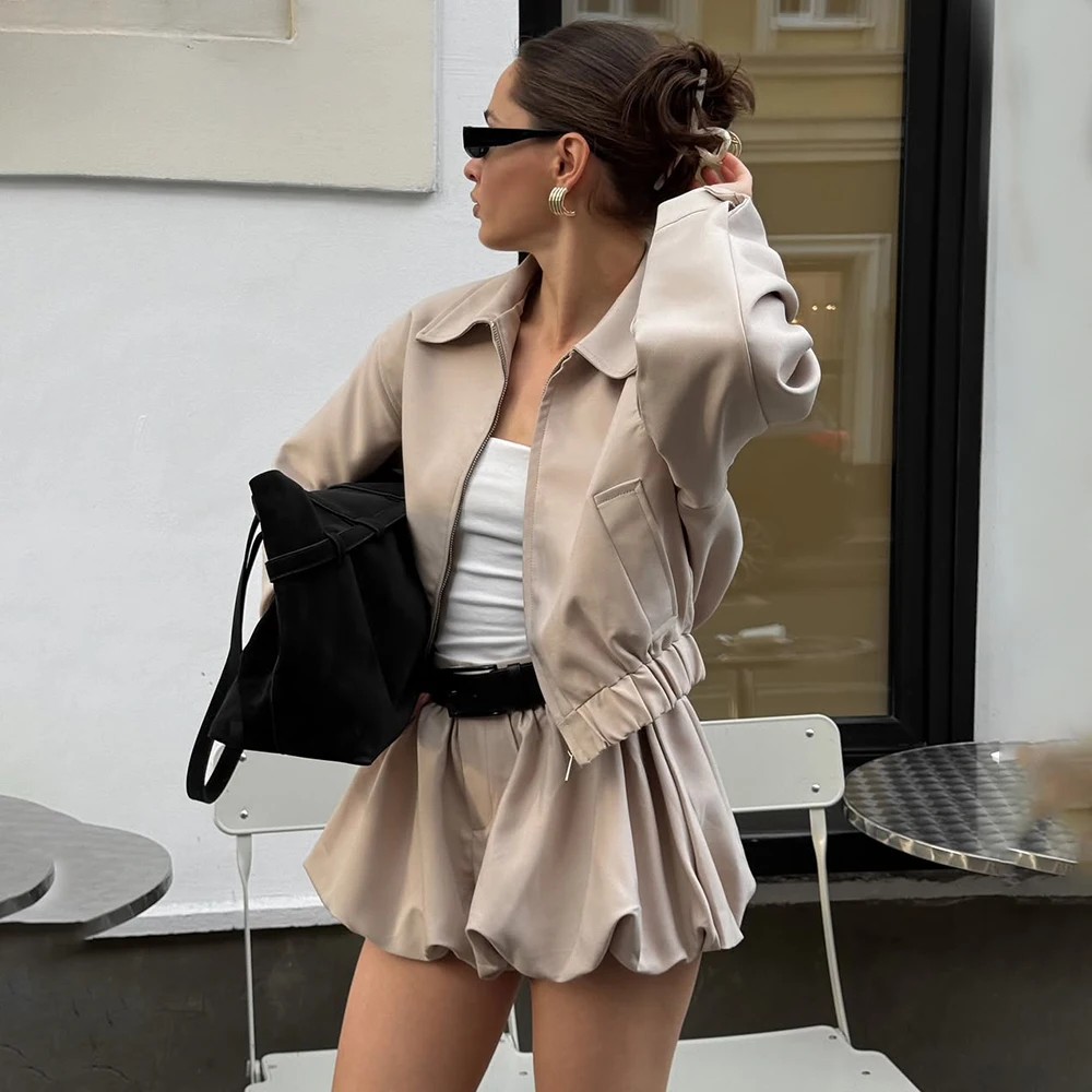 Talenza Women Shorts 2-Piece Set Fashion High-Street Jacket Top Pleated Short Skirt Set New Party Look Autumn Female Shorts Set - Image 6