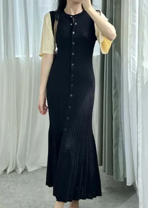 Summer Spring New French Elegant Fragrance High-end Slimming Knitted Mermaid Dress Hollow Slimming Fish Tail Knit Dress
