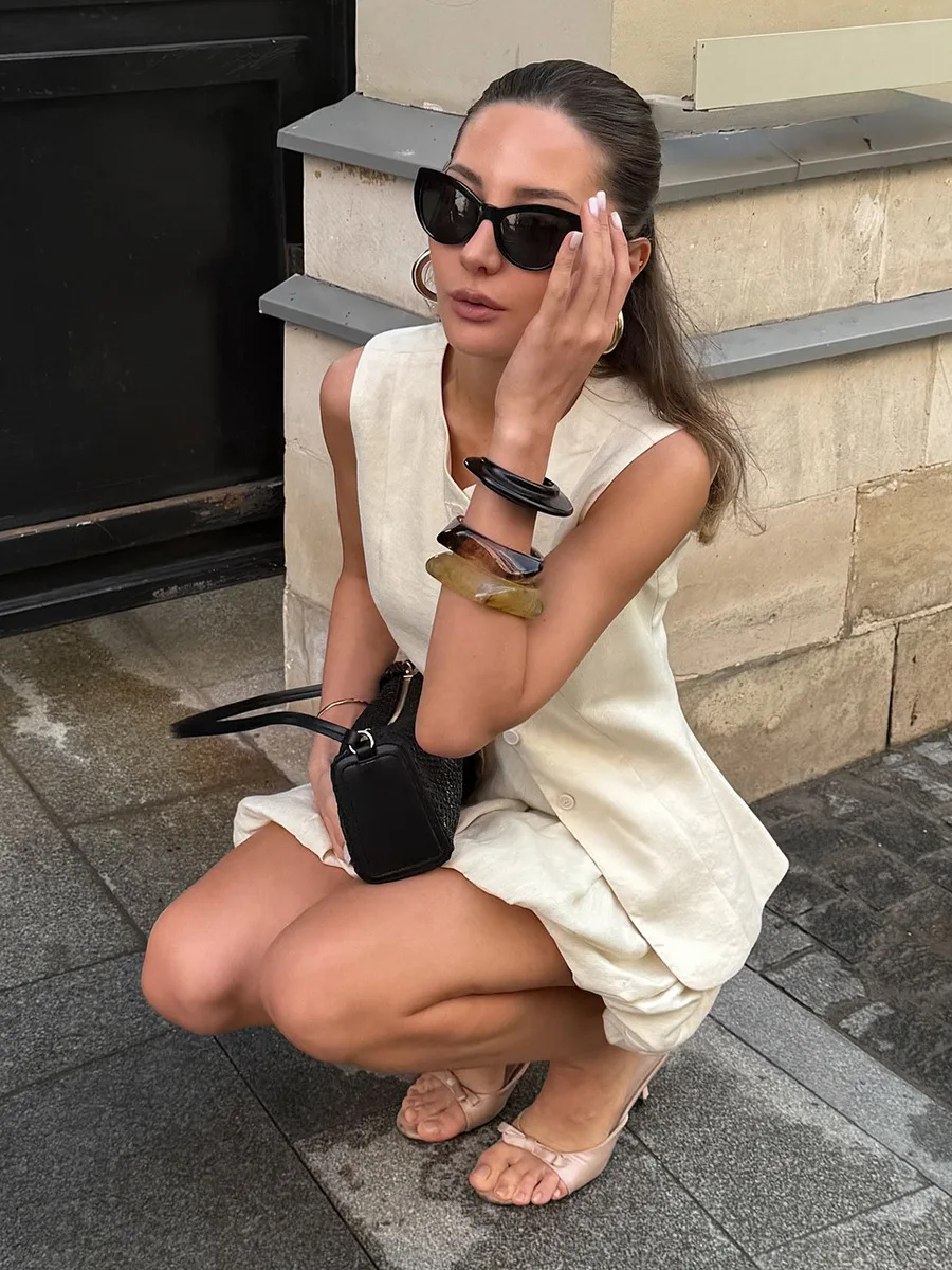 Bornladies Cotton Chic Casual Vest Mini Skirt Set Women's Fashion Commuter Sleeveless Tank Top Loose Shorts Suits Summer New - Image 6