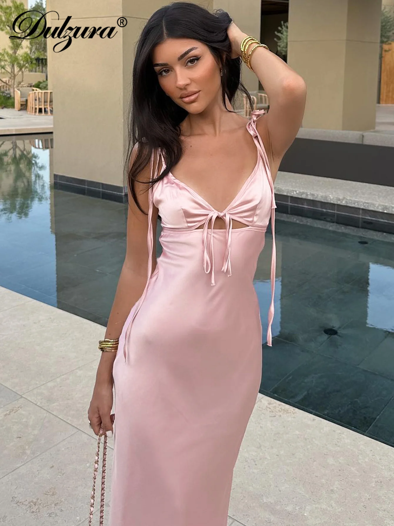 Dulzura Backless Lace Up Spaghetti Straps Cut Out Midi Dress Women Club Holiday Evening Party Dresses Y2K Clothes Drop Shipping - Image 2
