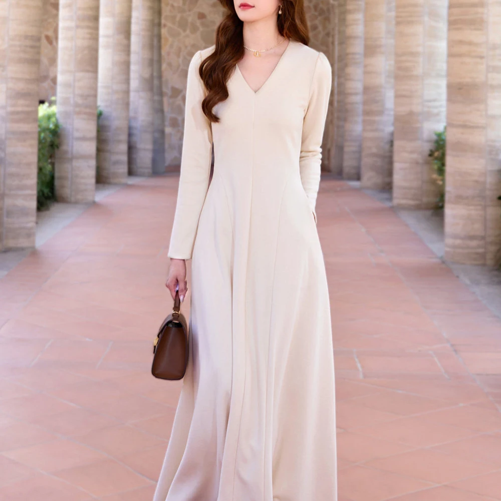 French Elegant High Waist Swing Long Dress Woman Luxury Evening Dresses Floor Length Suitable For Various Types Of Parties