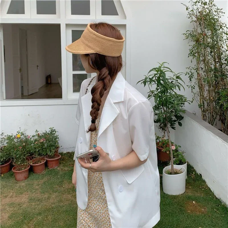 SMVP 2025 Women's Summer Short-sleeved Jacket Casual All-match Loose Double-breasted Blazers Coat Woman Korean Chic White Blazer - Image 5