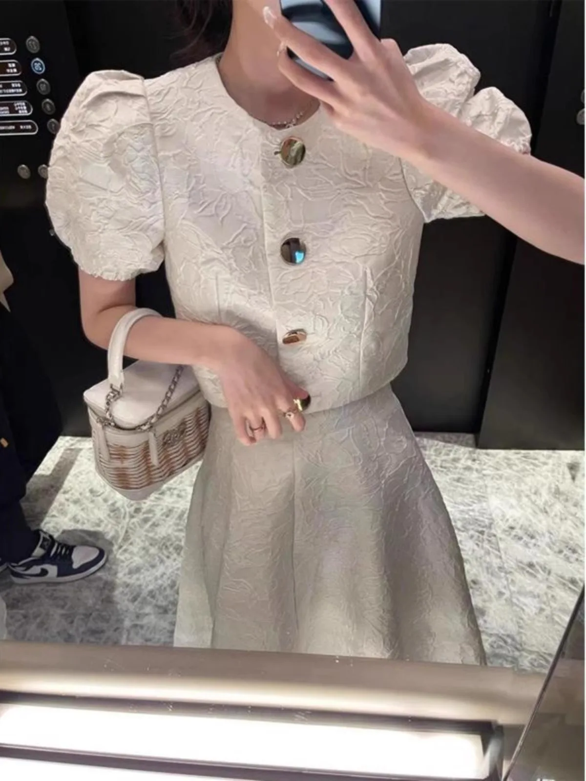 Summer New High Waist over Knee Dr White Bubble Sve Top Two Piece Set Rich Girl Outfit Faionable Women's Ensemble - Image 3